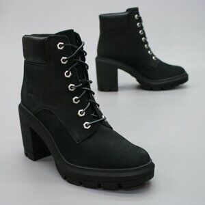 Timberland Ladies 8.5 Allington Heights 6" Black Nubuck Heels Ankle Boots A5Y6C